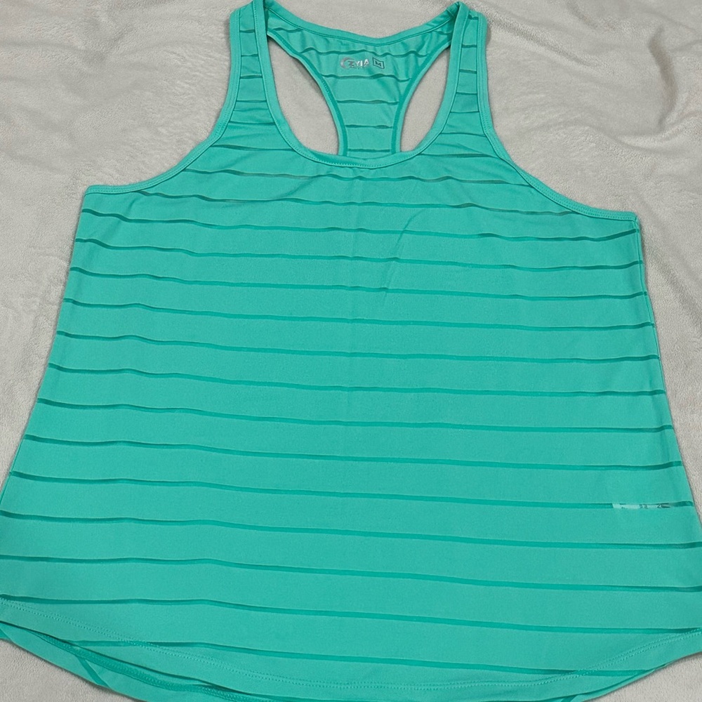 Zyia Activewear size Medium Havanna Aqua Green racer back striped tank top